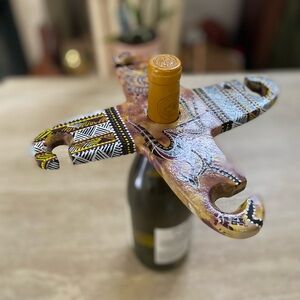Australian hand painted.bottle /glass holder Aboriginal dot Art Painted Design
